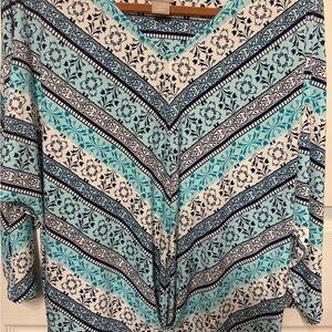 Chico's Aqua and Navy Chevron Blouse